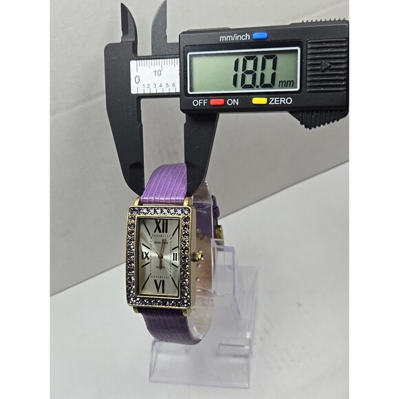 Heidi Daus Purple Crystal Rectangular Watch Quartz New Battery Leather Strap - Picture 6 of 13